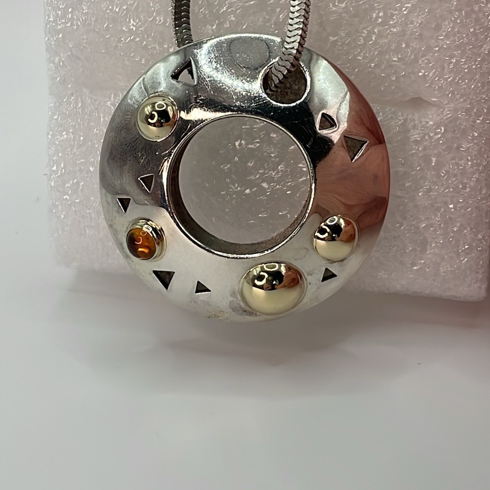 John Atencio Necklace Sterling Silver & 18K Gold Circle Pendant Necklace - Picture 6 of 11